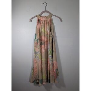 ENTRO Women's Brown Floral Lined Midi Dress Button Back Large